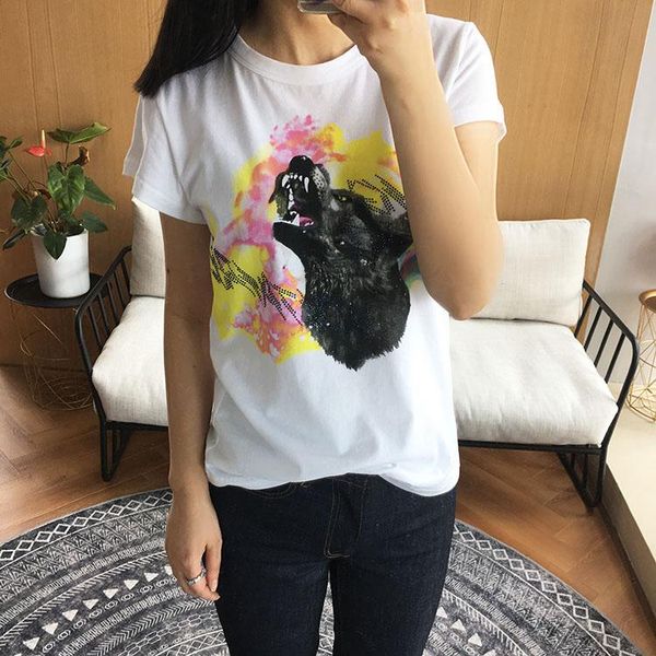 women's t-shirt women 2021 white female cotton short-sleeved animal watercolor printing rhinestone
women's t-shirt women 2021 white female cotton short-sleeved animal watercolor printing rhinestone