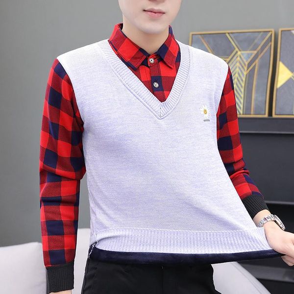 men's sweaters mens patchwork false 2 pieces for korean fashion trends casual clothing teens uniform pullovers streetwear, White;black
men's sweaters mens patchwork false 2 pieces for korean fashion trends casual clothing teens uniform pullovers streetwear, White;black