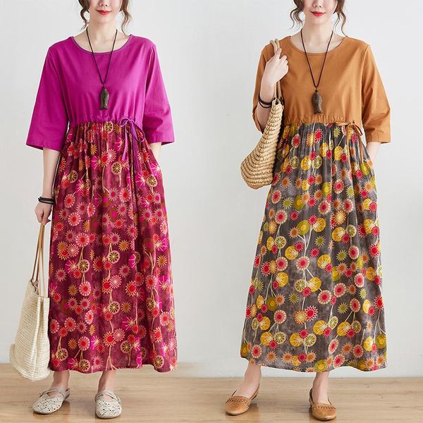 summer solid patchwork cotton female holiday print dress women elegent o-neck three-quarter sleeve maxic casual dresses, Black;gray
summer solid patchwork cotton female holiday print dress women elegent o-neck three-quarter sleeve maxic casual dresses, Black;gray
