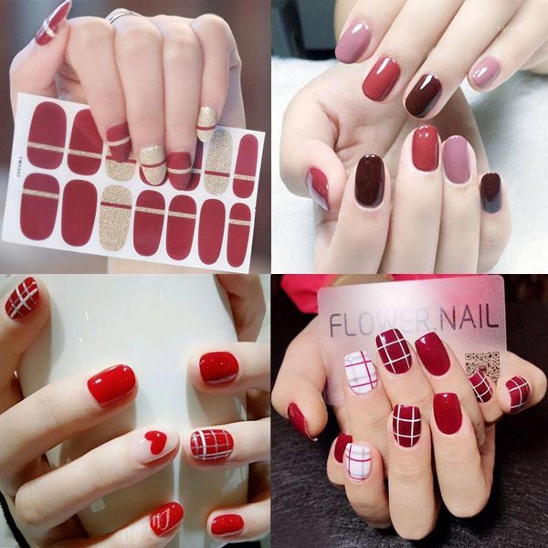 korean version of 3d waterproof long-lasting nail stickers, art fake oil glue film membranes stickers & decals1, Black