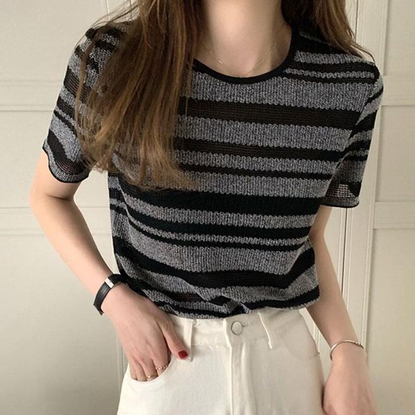 women's blouses & shirts summer korean fashion women clothes 2021 short-sleeve knitwear striped drop knitted fabric casual blusas 0982, White
women's blouses & shirts summer korean fashion women clothes 2021 short-sleeve knitwear striped drop knitted fabric casual blusas 0982, White