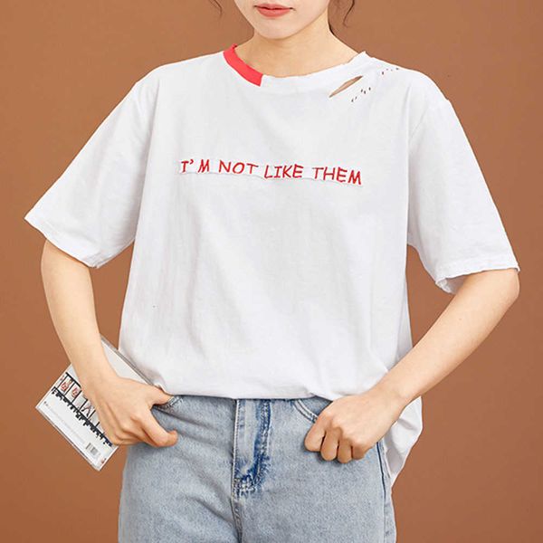 women's t-shirt japan korean fashion style t-shirt spring summer simple designer casual hole contrast embroidery round neck rtfo, White
women's t-shirt japan korean fashion style t-shirt spring summer simple designer casual hole contrast embroidery round neck rtfo, White