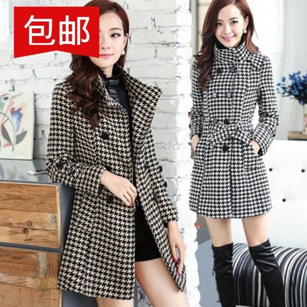 women's wool & blends and winter 2021 decoration body thousand bird plaid coat korean medium long suit collar woollen, Black
women's wool & blends and winter 2021 decoration body thousand bird plaid coat korean medium long suit collar woollen, Black