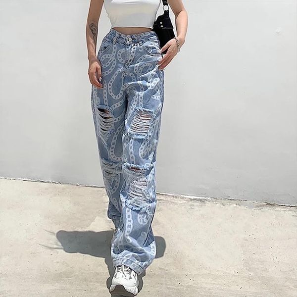 fashion high rise ripped womens jeans wide leg retro gothic button fly straight loose, Blue
fashion high rise ripped womens jeans wide leg retro gothic button fly straight loose, Blue