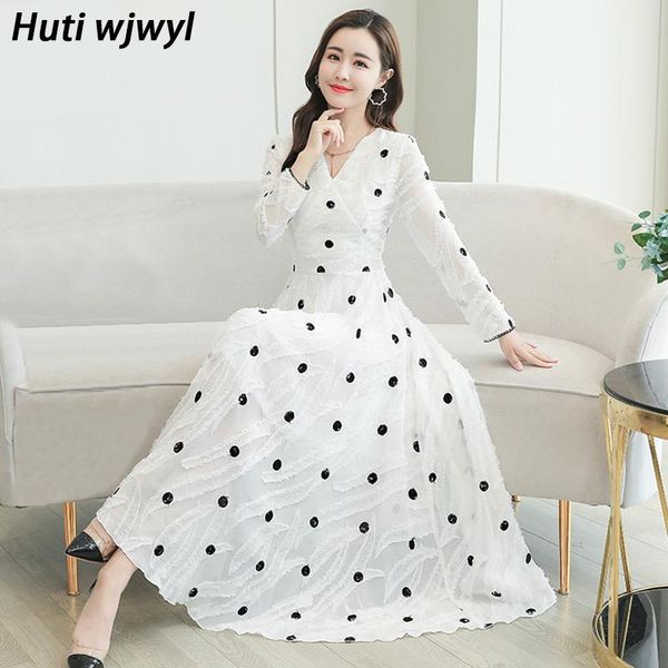 casual dresses 2021 vintage white dot chiffon midi dress autumn winter korean plus size women elegant bodycon party vestidos, Black;gray
casual dresses 2021 vintage white dot chiffon midi dress autumn winter korean plus size women elegant bodycon party vestidos, Black;gray