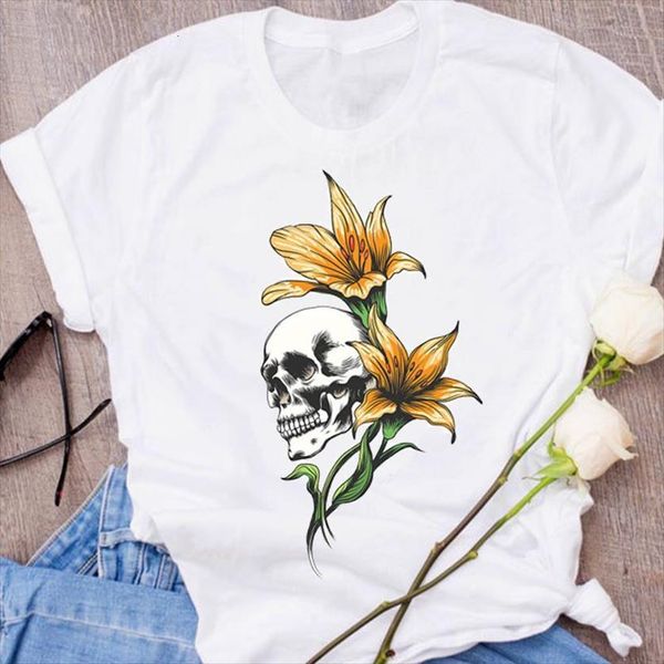 graphic skull flower cute women fashion print halloween clothing clothes tees female t shirt womens, White 
graphic skull flower cute women fashion print halloween clothing clothes tees female t shirt womens, White