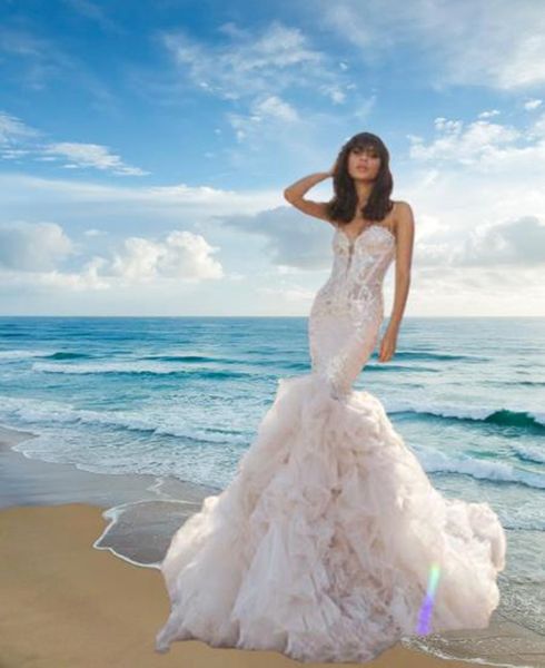 2022 mermaid long beach wedding gowns appliqué lace beaded cascading formal wear bridal dresses, White
2022 mermaid long beach wedding gowns appliqué lace beaded cascading formal wear bridal dresses, White