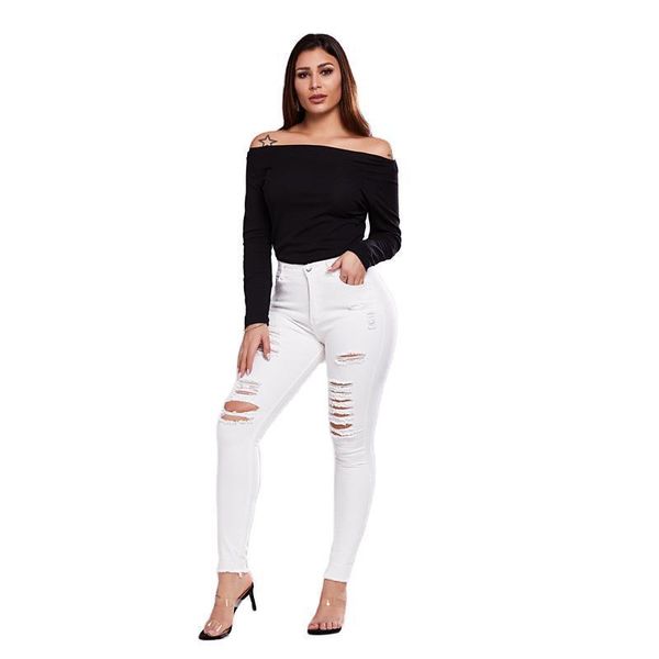 women's pants & capris 2021 autumn style fashion high-stretch tight-fitting ripped white denim trousers, Black;white
women's pants & capris 2021 autumn style fashion high-stretch tight-fitting ripped white denim trousers, Black;white