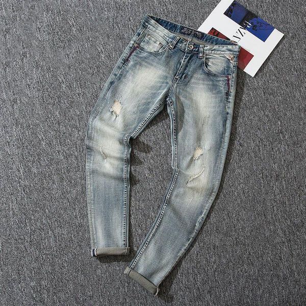 men's jeans european vintage fashion men retro light blue elastic slim fit ripped korean style designer casual denim pants
men's jeans european vintage fashion men retro light blue elastic slim fit ripped korean style designer casual denim pants