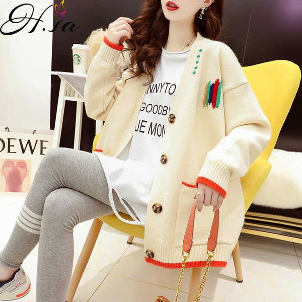 h.sa sweater coat for women autumn winter back cartoon korean style cartoon korean knitting cardigan 210716, White;black
h.sa sweater coat for women autumn winter back cartoon korean style cartoon korean knitting cardigan 210716, White;black