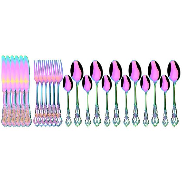 flatware sets 24pcs knife fork ice spoon dinnerware set colorful stainless steel cutlery vintage hollow tableware wedding party silverware
flatware sets 24pcs knife fork ice spoon dinnerware set colorful stainless steel cutlery vintage hollow tableware wedding party silverware