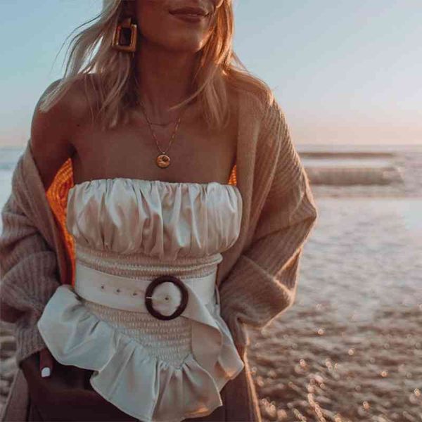 panelled clothing womens designer peplum strapless camis natural color with sashes pleated, White
panelled clothing womens designer peplum strapless camis natural color with sashes pleated, White