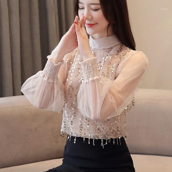 sequined women's chiffon blouse autumn knit long sleeve shirt fashion collar korean elegant slim basic clothes blouses & shirts, White
sequined women's chiffon blouse autumn knit long sleeve shirt fashion collar korean elegant slim basic clothes blouses & shirts, White
