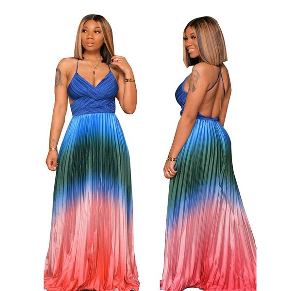 amazing women party gradient printing pleats a line evening gowns latest v neck sleeveless floor length dreses backless, Black;gray
amazing women party gradient printing pleats a line evening gowns latest v neck sleeveless floor length dreses backless, Black;gray