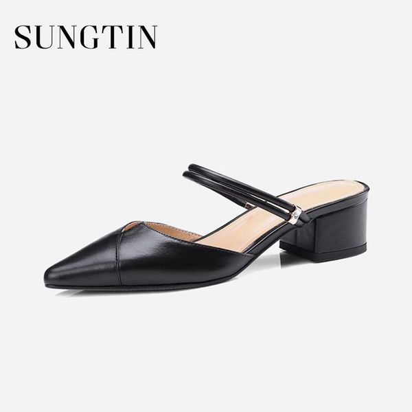 sungtin women fashion chunky heels sandals crystal pointed toe mules lady comfortable cow leather slip-on shoes, Black
sungtin women fashion chunky heels sandals crystal pointed toe mules lady comfortable cow leather slip-on shoes, Black