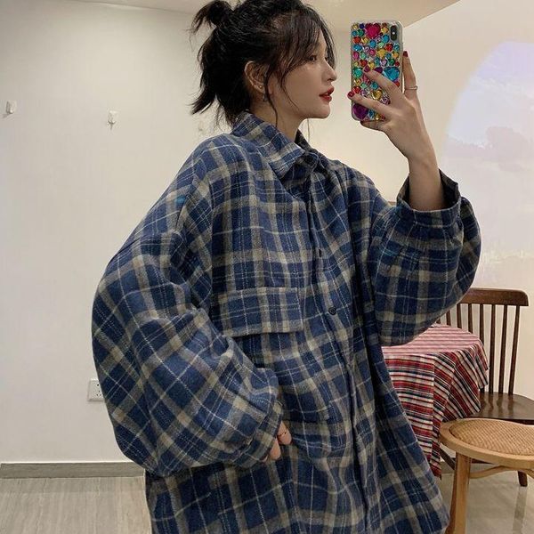 women's blouses & shirts 2021 spring blouse women retro plaid puff sleeve lapel oversized jacket ladies shirt lazy harajuku pocket but, White
women's blouses & shirts 2021 spring blouse women retro plaid puff sleeve lapel oversized jacket ladies shirt lazy harajuku pocket but, White