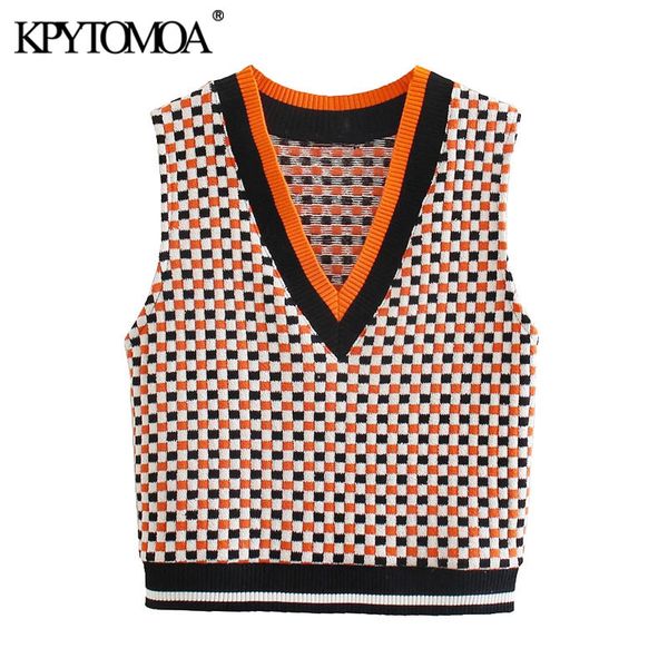 women fashion jacquard check cropped knitted vest sweater vintage v neck sleeveless female waistcoat chic 210416, White;black
women fashion jacquard check cropped knitted vest sweater vintage v neck sleeveless female waistcoat chic 210416, White;black