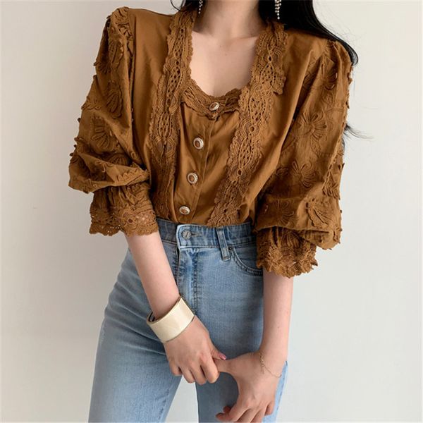 dress autumn vintage square collar hollow out casual jacquard chic sweet loose office lady stylish cute all-match shirt, White
dress autumn vintage square collar hollow out casual jacquard chic sweet loose office lady stylish cute all-match shirt, White