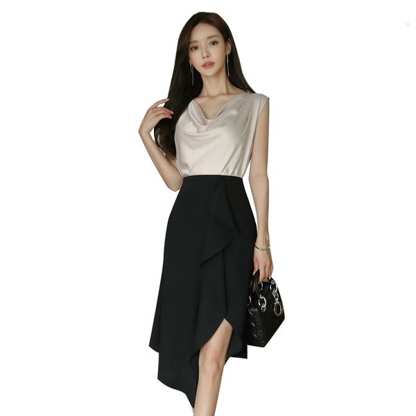 two piece dress summer korean version of office lady pile collar sleeveless shirt + fashion irregular ruffle two-piece suit 38hx, White
two piece dress summer korean version of office lady pile collar sleeveless shirt + fashion irregular ruffle two-piece suit 38hx, White