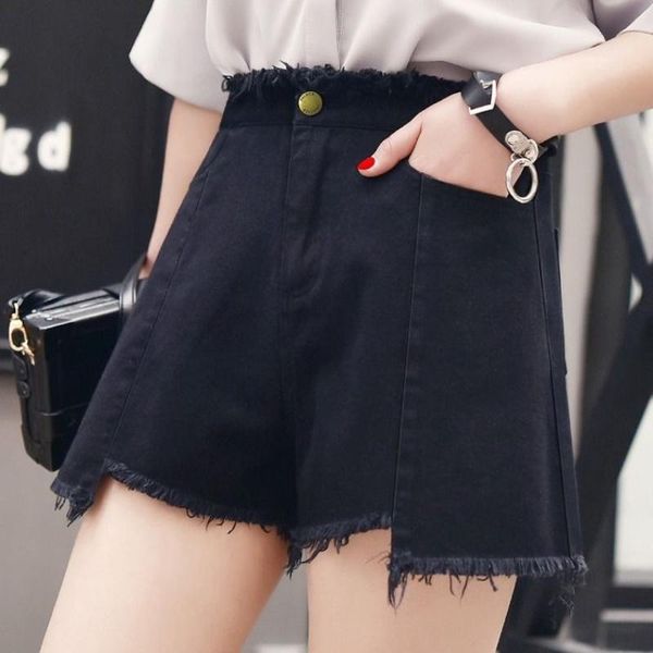 women's shorts cotton elastic high waist denim women summer fashion double button ladies casual black blue wide leg loose, White;black
women's shorts cotton elastic high waist denim women summer fashion double button ladies casual black blue wide leg loose, White;black