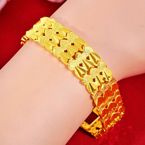 3 row heart bracelet chain men women 16mm thick jewelry 18k yellow gold filled classic accessories, Black
3 row heart bracelet chain men women 16mm thick jewelry 18k yellow gold filled classic accessories, Black