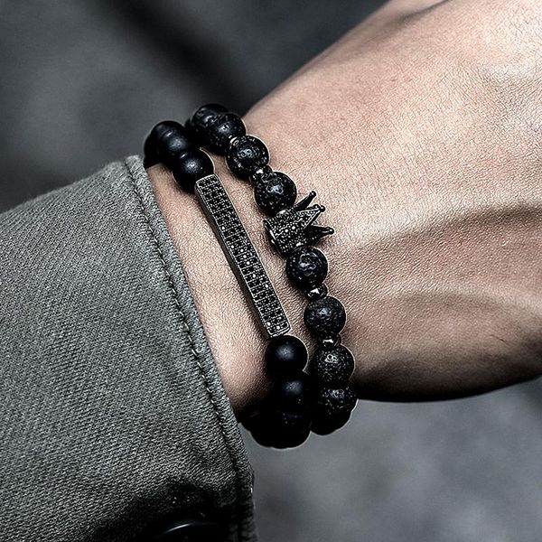 beaded, strands 2 pcs/ set crown charm men bracelet sets luxury vintage lava stone pave cz tube beaded for jewelry gift, Black
beaded, strands 2 pcs/ set crown charm men bracelet sets luxury vintage lava stone pave cz tube beaded for jewelry gift, Black