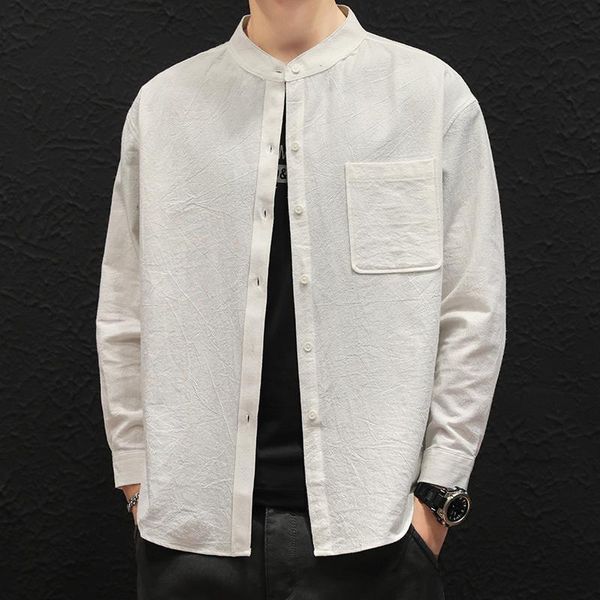 men's casual shirts inxyz cotton linen men long sleeve business style korean trend stand up collar universal in all seasons, White;black
men's casual shirts inxyz cotton linen men long sleeve business style korean trend stand up collar universal in all seasons, White;black