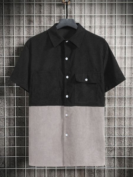 men colorblock flap pocket corduroy shirt n1hr#, White;black
men colorblock flap pocket corduroy shirt n1hr#, White;black