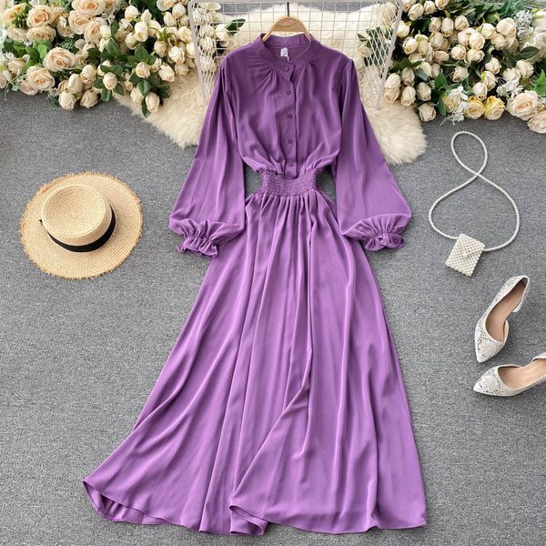 purple/brown/red single breasted long dress women vintage round neck puff sleeve high waist casual beach vestidos spring autumn, Black;gray
purple/brown/red single breasted long dress women vintage round neck puff sleeve high waist casual beach vestidos spring autumn, Black;gray