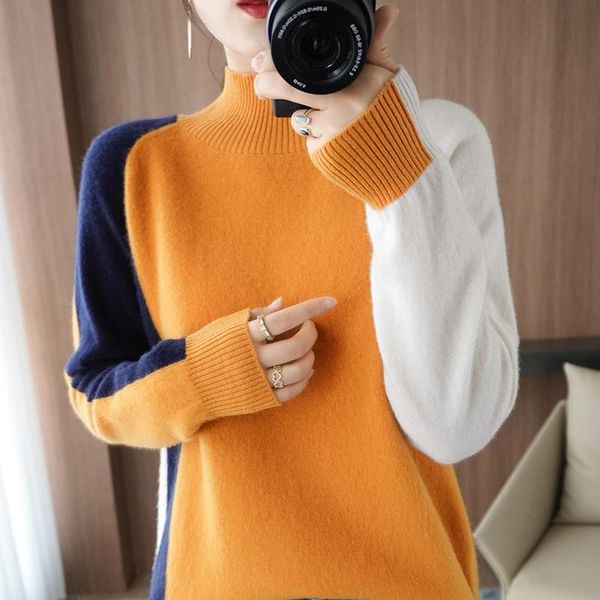 women's sweaters 21 autumn and winter half high neck 100% pure wool sweater full sleeves knitted loose comfortable cashmere, White;black
women's sweaters 21 autumn and winter half high neck 100% pure wool sweater full sleeves knitted loose comfortable cashmere, White;black