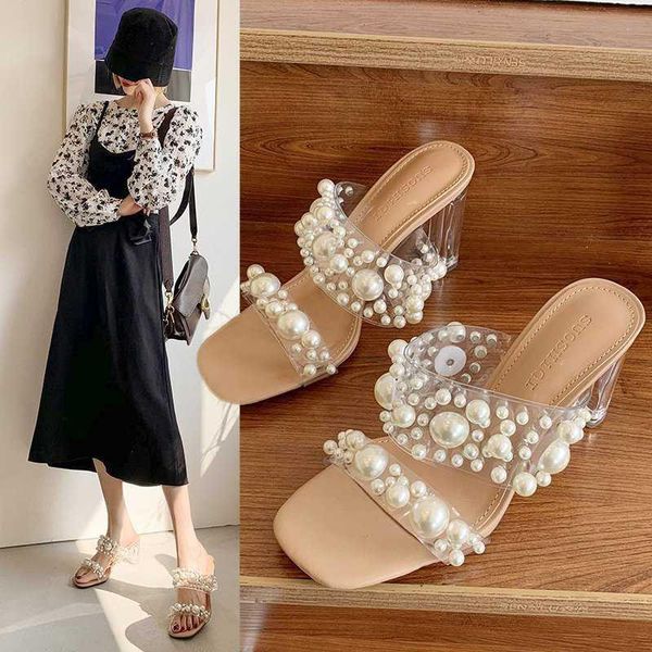 sandals summer 2021 transparent pearl women's high heeled thick crystal shoes, Black
sandals summer 2021 transparent pearl women's high heeled thick crystal shoes, Black