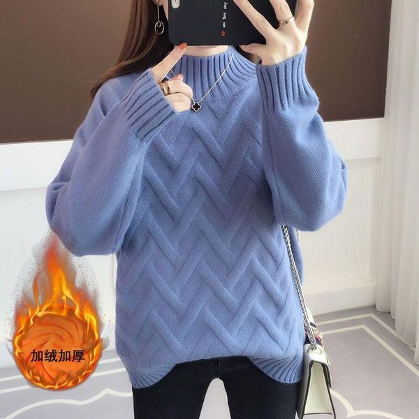 women's sweaters plush / no fleece sweater half high collar autumn winter pullover loose bottomed top, White;black
women's sweaters plush / no fleece sweater half high collar autumn winter pullover loose bottomed top, White;black