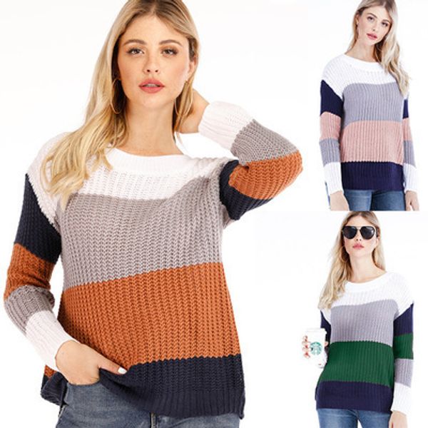 women's sweater autumn and winter new striped pullover women's loose large size rainbow sweater, White;black
women's sweater autumn and winter new striped pullover women's loose large size rainbow sweater, White;black