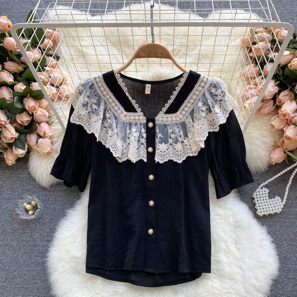women's blouses & shirts 2021 summer temperament blouse female v-neck sweet blusa lace contrast color stitching chiffon shirt df045, White
women's blouses & shirts 2021 summer temperament blouse female v-neck sweet blusa lace contrast color stitching chiffon shirt df045, White