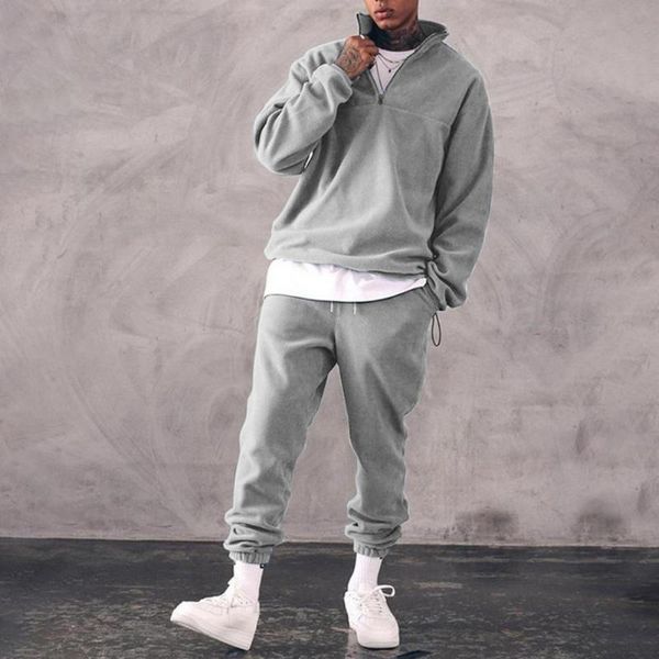 men's tracksuits men sets stylish stand collar thicken sweatshirt pants set 2 pieces warm solid color casual tracksuit autumn winter, Gray
men's tracksuits men sets stylish stand collar thicken sweatshirt pants set 2 pieces warm solid color casual tracksuit autumn winter, Gray