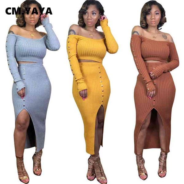 cm.yaya streetwear knitted button splicing women's set off shoulder crop maxi midi skirts set tracksuit two piece outfit 210330, White
cm.yaya streetwear knitted button splicing women's set off shoulder crop maxi midi skirts set tracksuit two piece outfit 210330, White