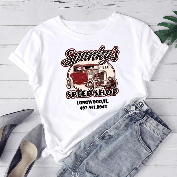 women's t-shirt female women shirts plus size tshirt retro woman spanky's speed shop short sleeve, White
women's t-shirt female women shirts plus size tshirt retro woman spanky's speed shop short sleeve, White