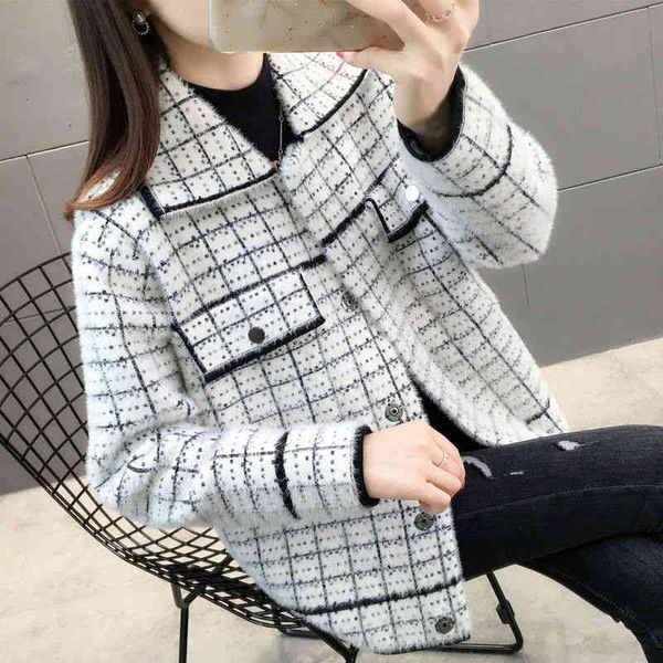 women's jackets office lady faux mink velvet plaid jacket women spring elegant retro knit sweater coat korean lapel long sleeve cardiga, Black;brown
women's jackets office lady faux mink velvet plaid jacket women spring elegant retro knit sweater coat korean lapel long sleeve cardiga, Black;brown