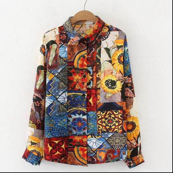 sunflower painting long sleeve womens shirt vintage floral print loose and summer, White
sunflower painting long sleeve womens shirt vintage floral print loose and summer, White