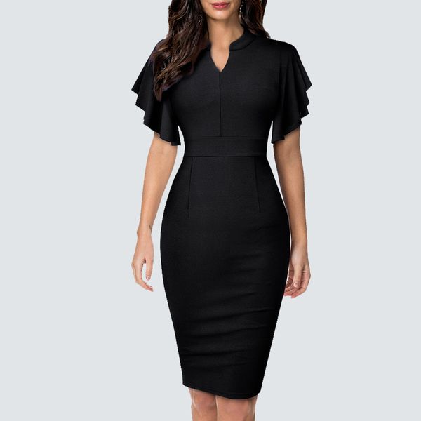 dresses retro brief solid color ruffle sleeve slim elegant wear to work casual fashion pencil hb572, Black;gray
dresses retro brief solid color ruffle sleeve slim elegant wear to work casual fashion pencil hb572, Black;gray