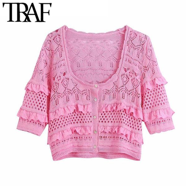 women's knits & tees traf women fashion hollow out embroidery ruffled crop knit cardigan sweater vintage short sleeve female outerwear, White
women's knits & tees traf women fashion hollow out embroidery ruffled crop knit cardigan sweater vintage short sleeve female outerwear, White