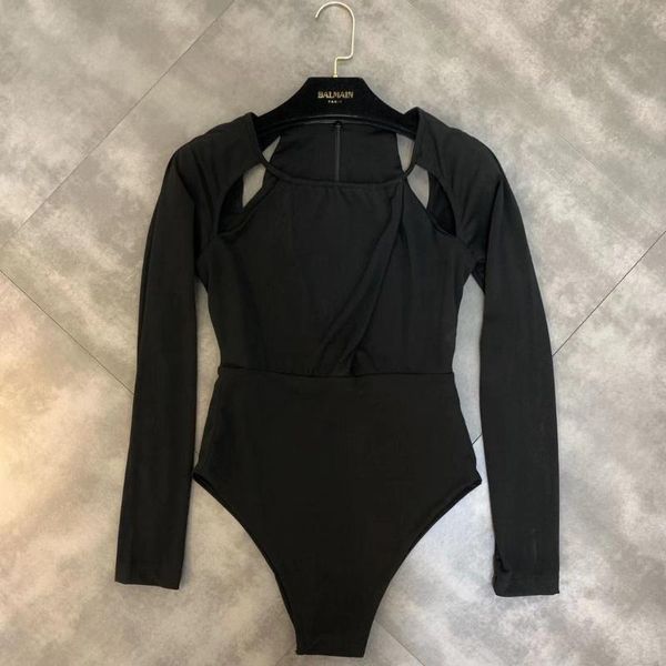 women's jumpsuits & rompers 2021 round neck long-sleeved hollow waist triangle jumpsuit women, Black;white 
women's jumpsuits & rompers 2021 round neck long-sleeved hollow waist triangle jumpsuit women, Black;white