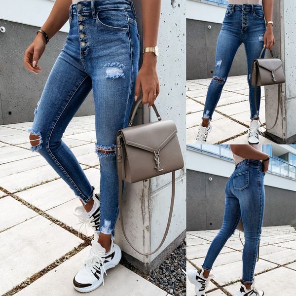 jeans women will see high waist denim button fashion pants torn ie hole pant jeans, Blue
jeans women will see high waist denim button fashion pants torn ie hole pant jeans, Blue