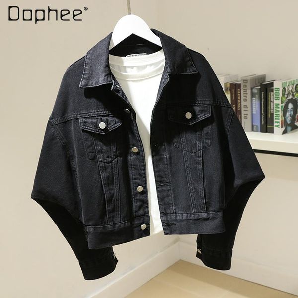 women's jackets 2021 spring and autumn black batwing sleeve short denim jacket student, Black;brown
women's jackets 2021 spring and autumn black batwing sleeve short denim jacket student, Black;brown