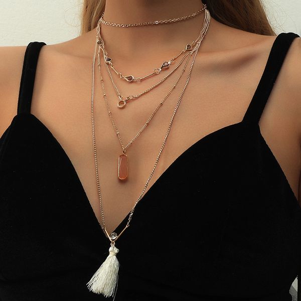 2021 new selling multi-layer necklace crystal tassel pendant chain clavicle chain necklace, Silver
2021 new selling multi-layer necklace crystal tassel pendant chain clavicle chain necklace, Silver