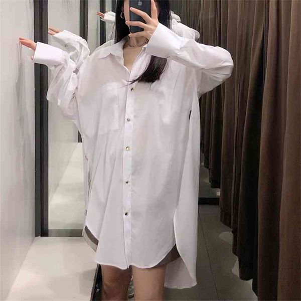 summer women's casual solid color lapel long-sleeved loose long shirt 210430, White 
summer women's casual solid color lapel long-sleeved loose long shirt 210430, White