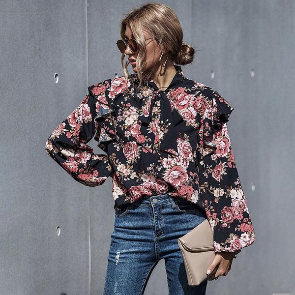 women's blouses & shirts spring/autumn women blouse fashion lantern sleeve stand collar floral print chiffon office lady ruffles, White
women's blouses & shirts spring/autumn women blouse fashion lantern sleeve stand collar floral print chiffon office lady ruffles, White