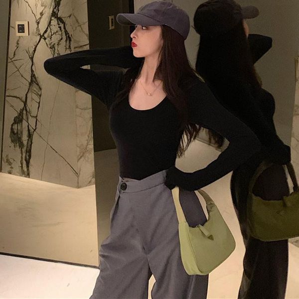women's t-shirt exposure navel korean version of solid color u-neck long-sleeved slim shirt, White
women's t-shirt exposure navel korean version of solid color u-neck long-sleeved slim shirt, White