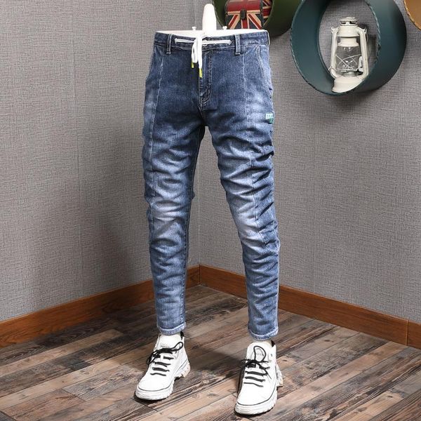 men's jeans summer mens drawstring blue men fashion spliced slim fit ankle-length pants streetwear casual embroidery denim trousers
men's jeans summer mens drawstring blue men fashion spliced slim fit ankle-length pants streetwear casual embroidery denim trousers