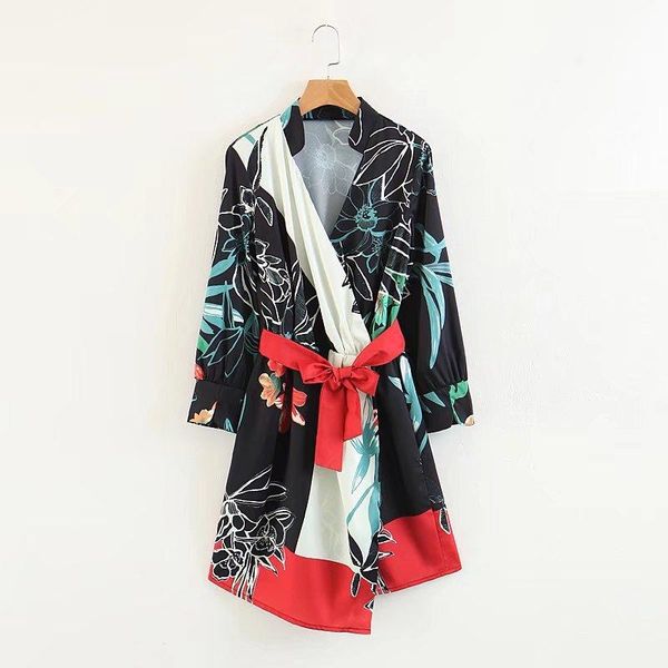 women's blouses & shirts vintage floral print v neck belted kimono cardigan women robe long sleeve blouse shirt femme, White
women's blouses & shirts vintage floral print v neck belted kimono cardigan women robe long sleeve blouse shirt femme, White